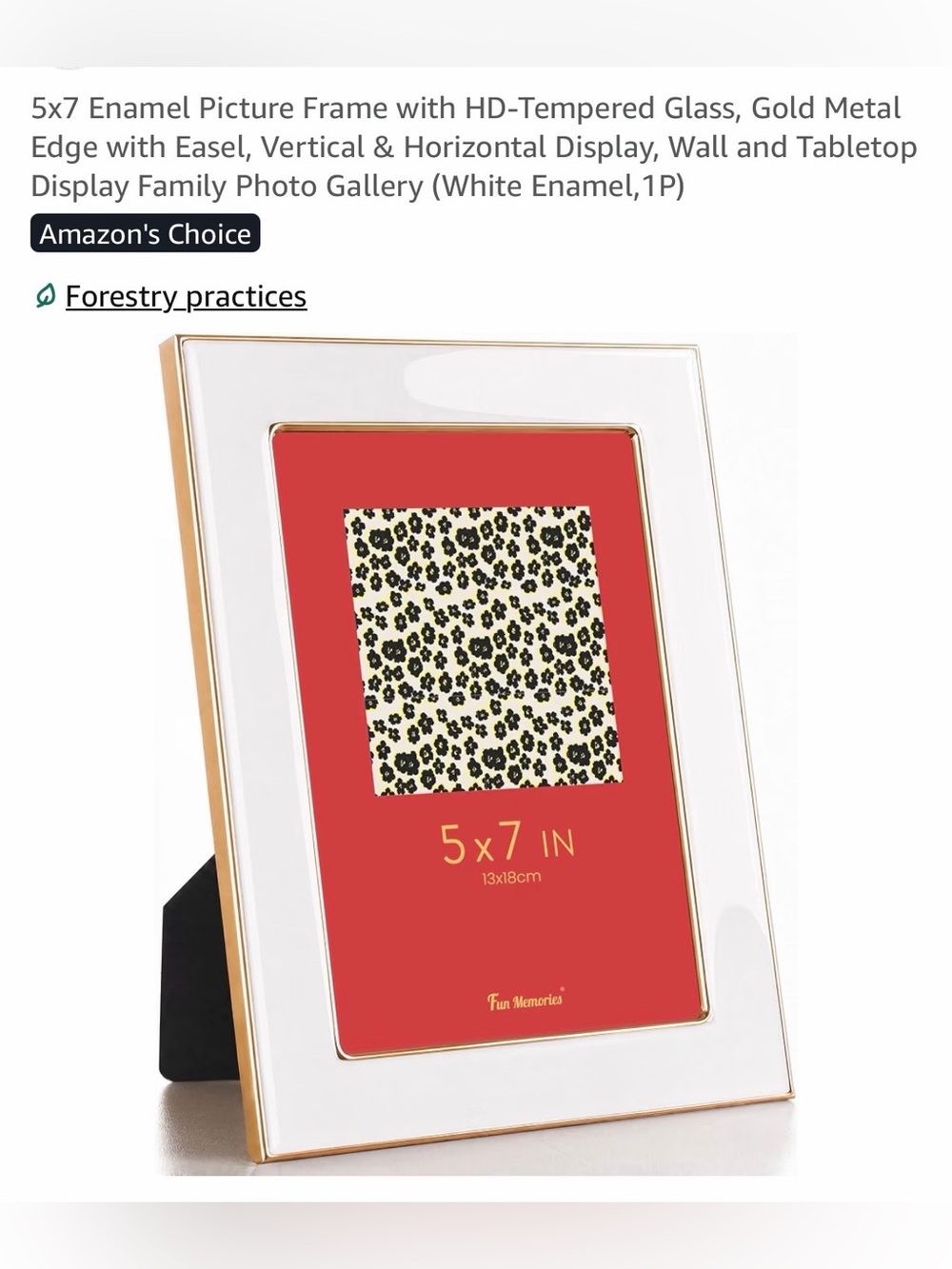White Enamel 5x7 Picture Frame with Gold Trim - NWOT